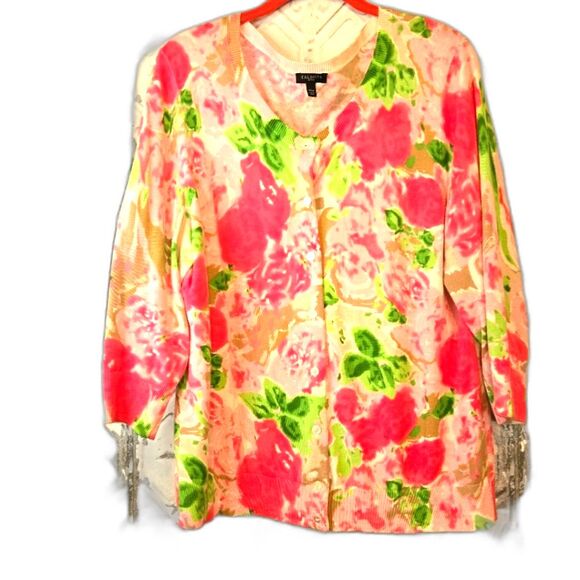 Talbots Sweaters - Talbots Women's Floral Cardigan Pink and Green Granny Core/Floral Core Size XLP